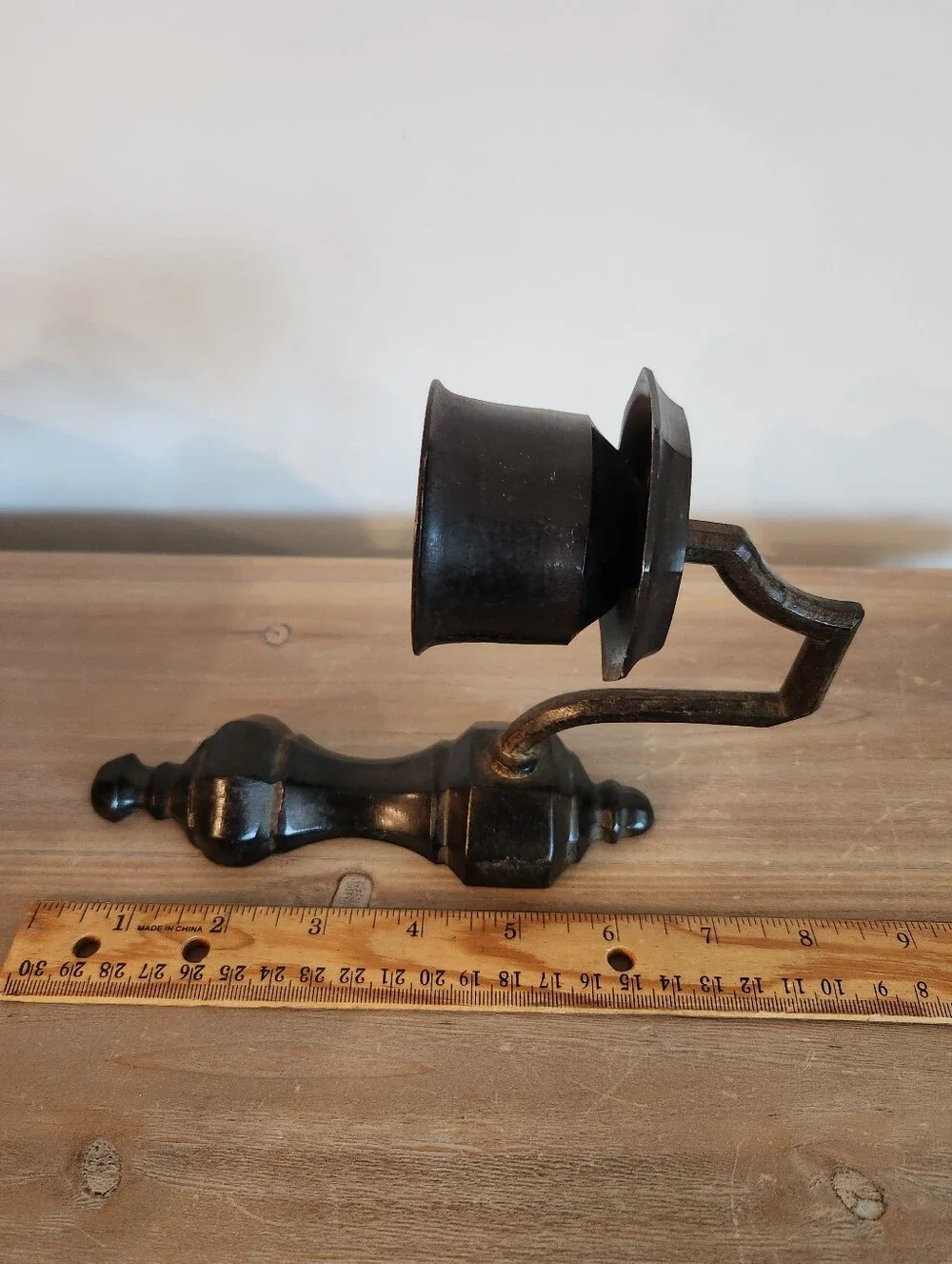 Vintage Pair Dark Wood Metal Wall Candle Sconces Gothic Colonial Decor